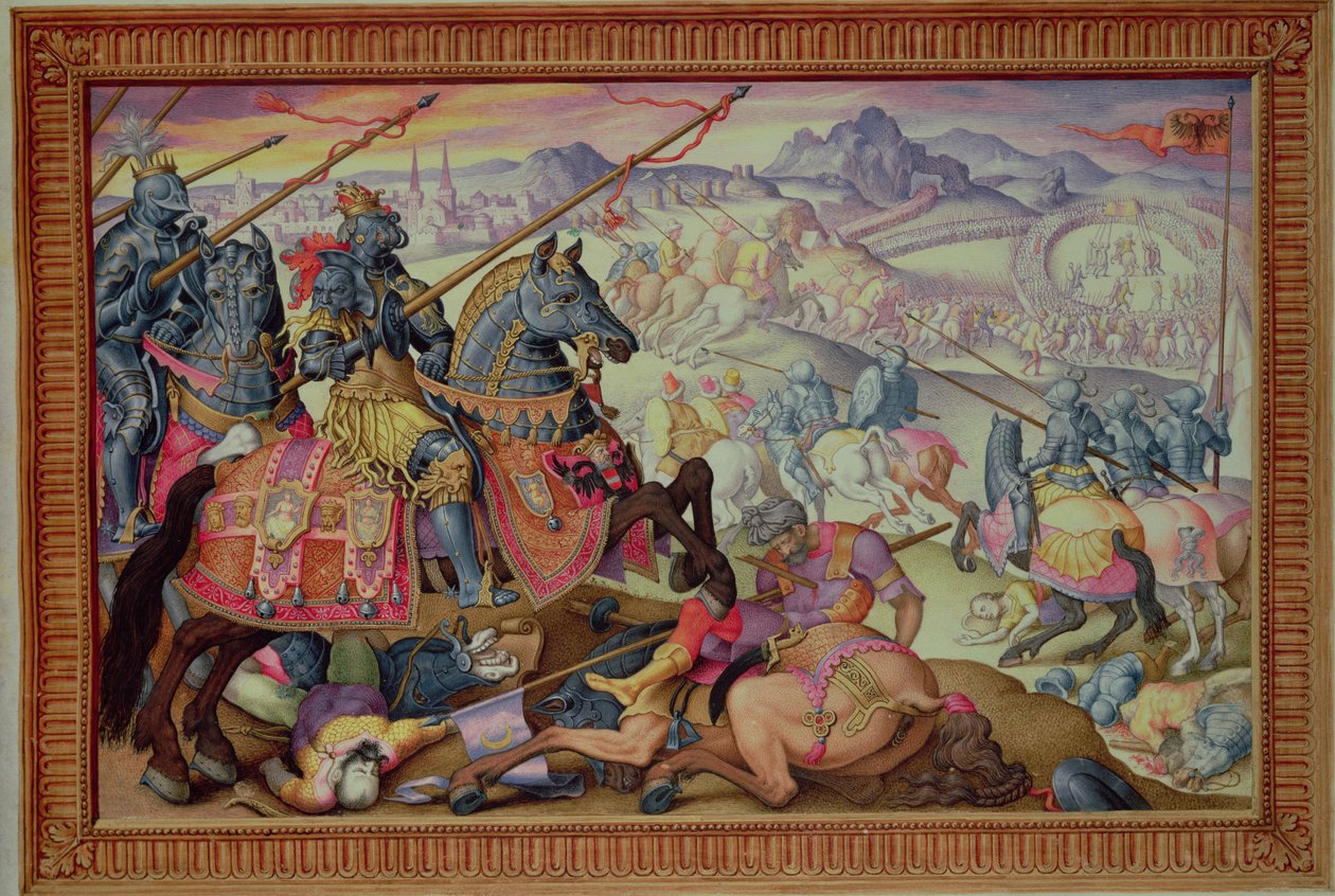 Lägg till 33733 f.9 kejsar Karl V och den osmanska armén, från "Victories of Emperor Charles V" (vellum) av Italian School