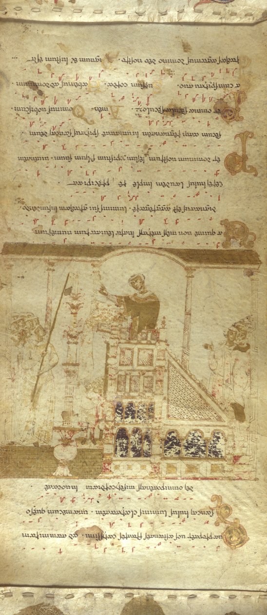 Lägg till MS 30337 f.3-4 The Montecassino Exultet Roll, c.1075-1080 (vellum) av Italian School