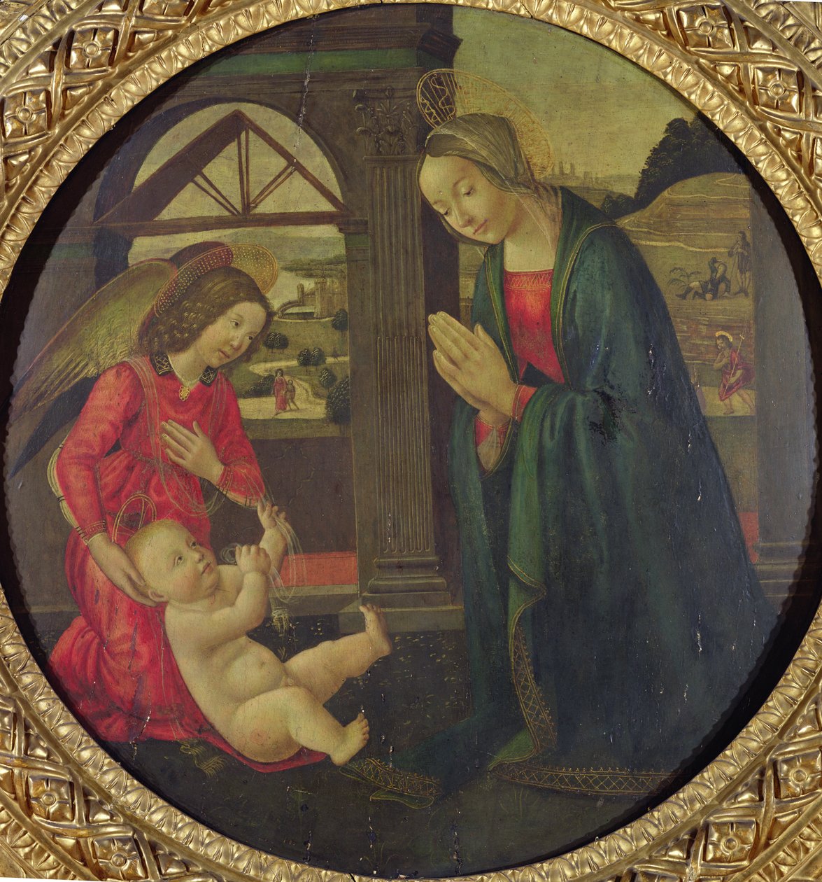 Tillbedjan av barnet (olja på panel) av Italian School