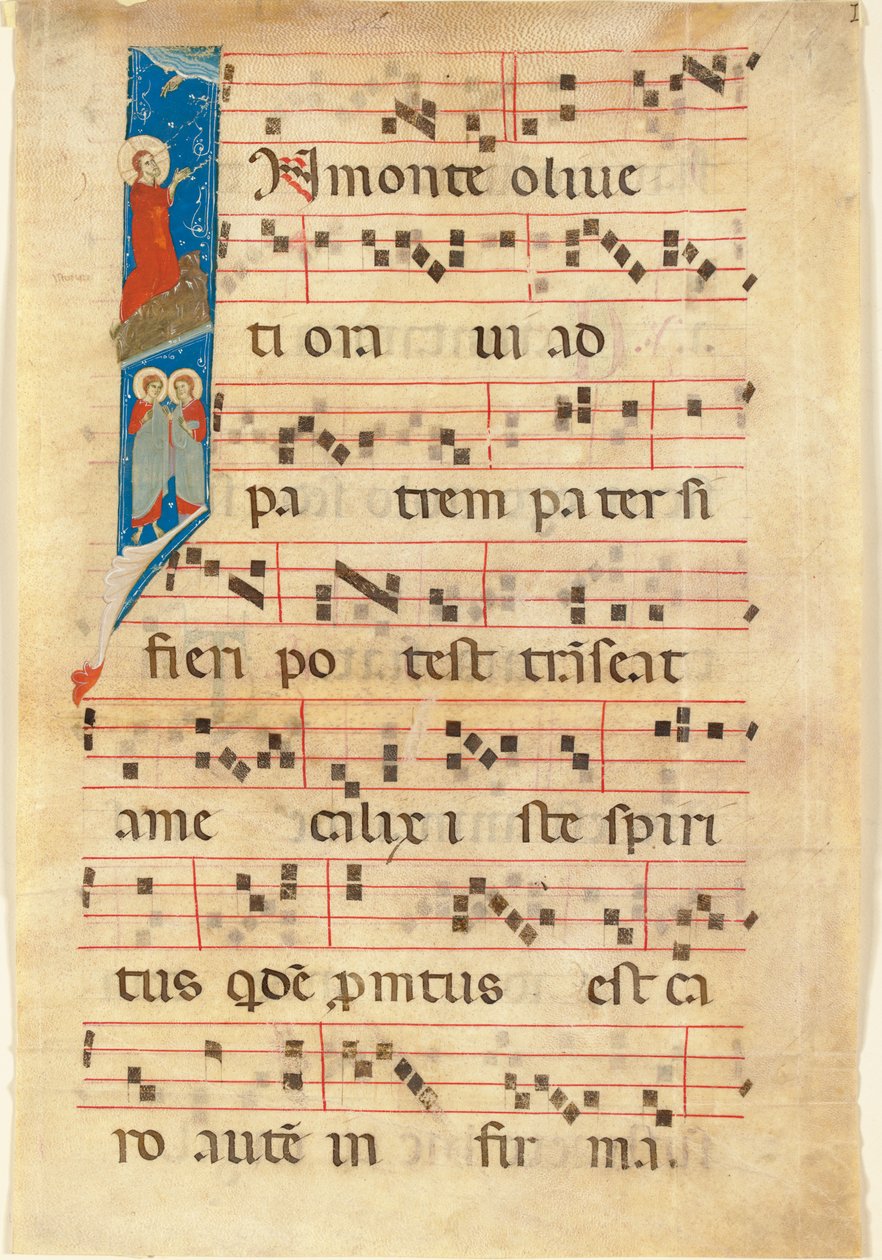 Agony in the Garden, historisk initial I på ett blad från en upplyst manuskriptkörbok (vellum) av Italian School