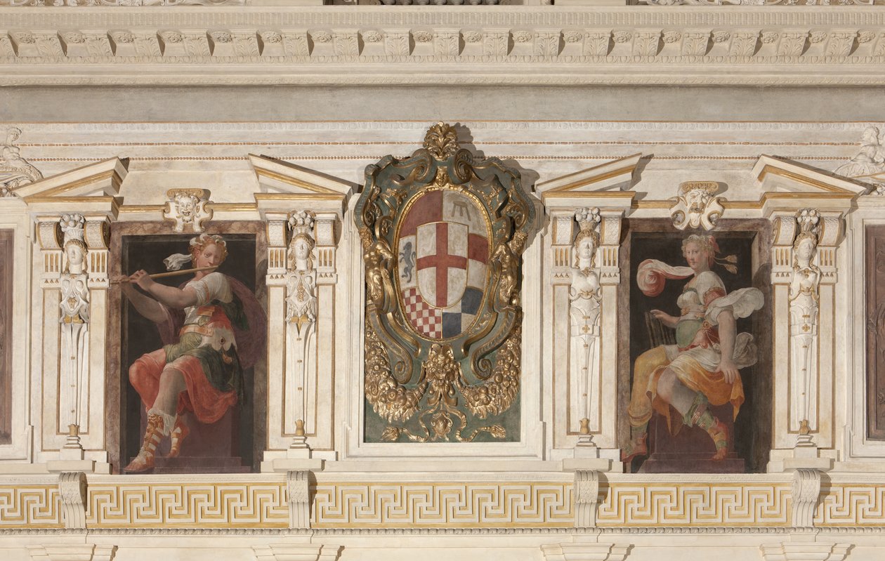 Allegoriska figurer och vapen av familjen Marino av Italian School