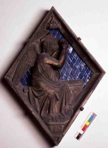 Allegorisk figur, reliefplatta från Campanile (marmor och keramik) av Italian School