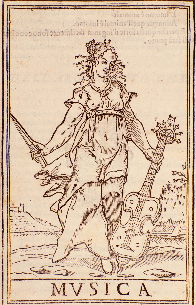 "Allegory of music" Sida från "Summa av alla vetenskaper" essä av Aurelio Marinati (1500-talet) av Italian School