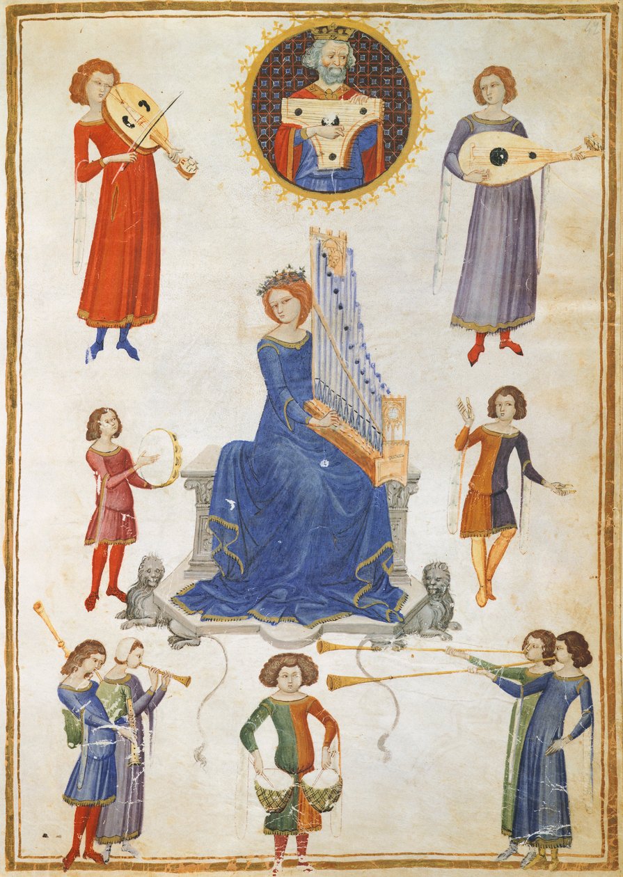 Allegory of music, manuskript V A folio 27 från The Music Institute av Severin Boezio av Italian School
