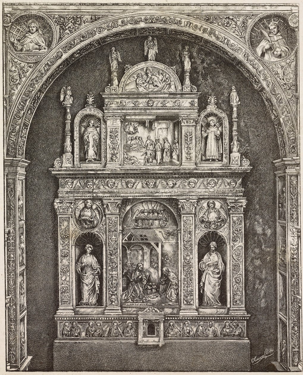 Altare i St Cita-kyrkan, av Antonello Gagini, Palermo, Italien, gravyr från teckning av G Cavallotti, från L