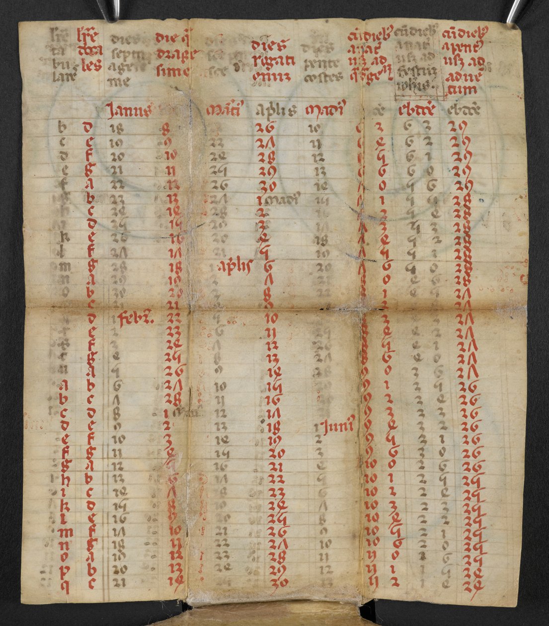 En italiensk hopfällbar kalender för januari till november, ca. 1381 av Italian School