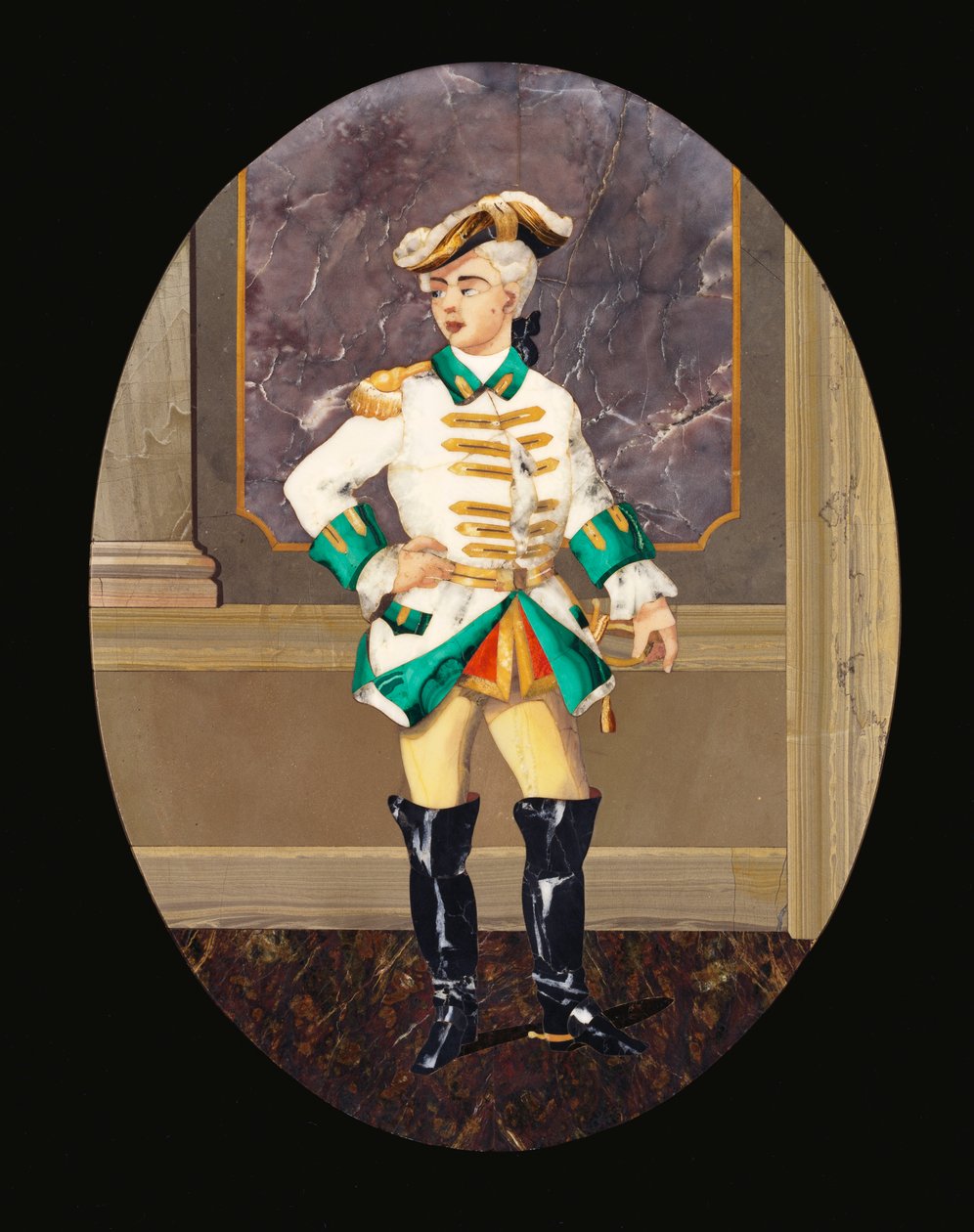 En italiensk pietre dure-panel föreställande en gentleman (pietre dura) av Italian School