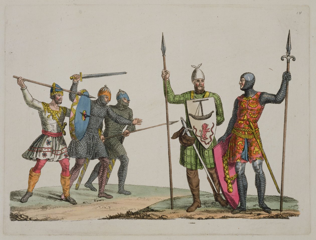 Anglo-Saxon Warriors, skylt 14 från The History of the Nations (akvatint) av Italian School