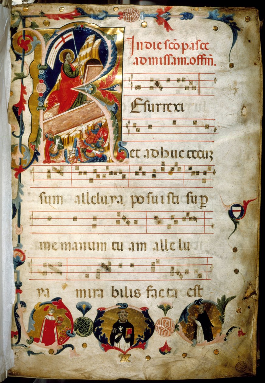 Antifonarium (manuskript av helig musik) med porträtt av Doge Marino Zorzi längst ner till vänster. av Italian School