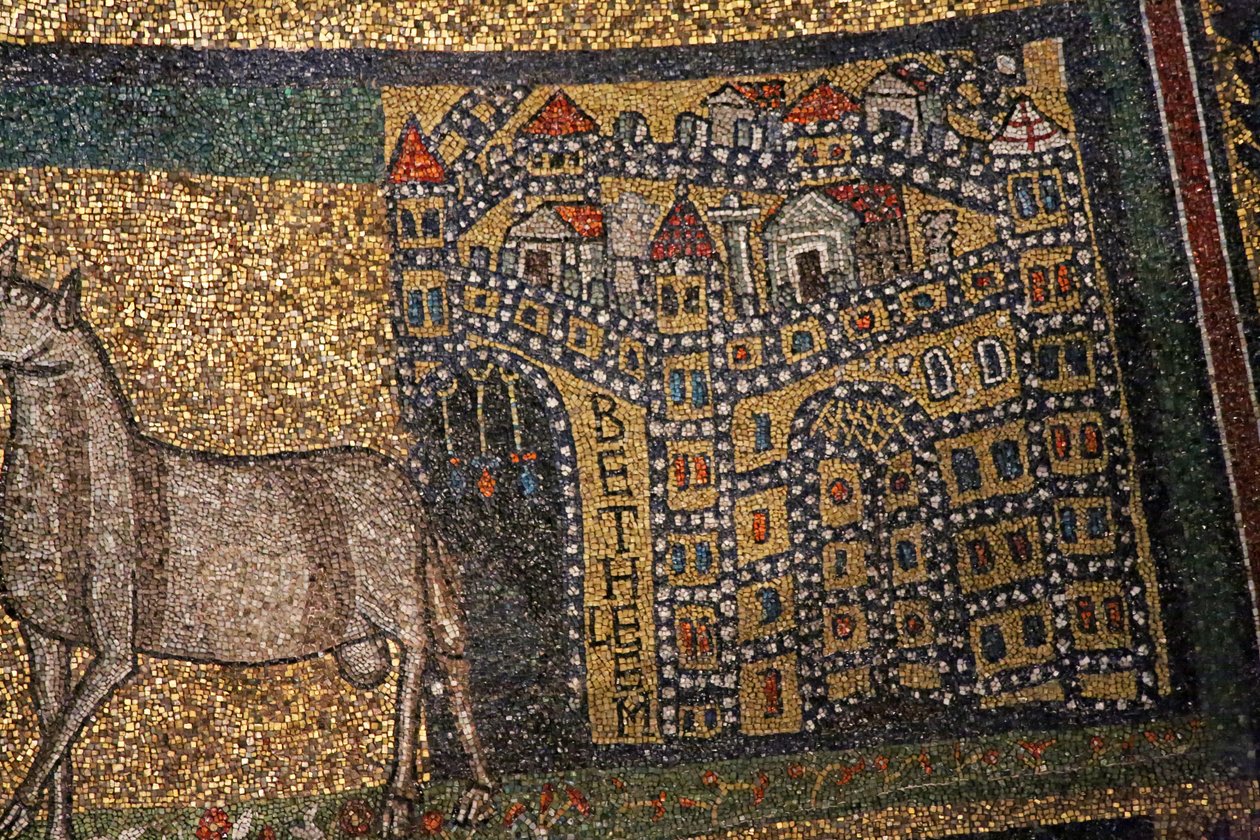 Absiddetalj, Betlehem och får (mosaik) av Italian School