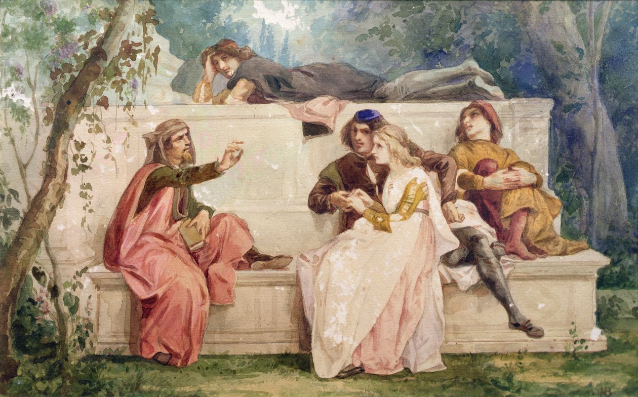 Ariosto och Tiziano (akvarell på papper) av Italian School
