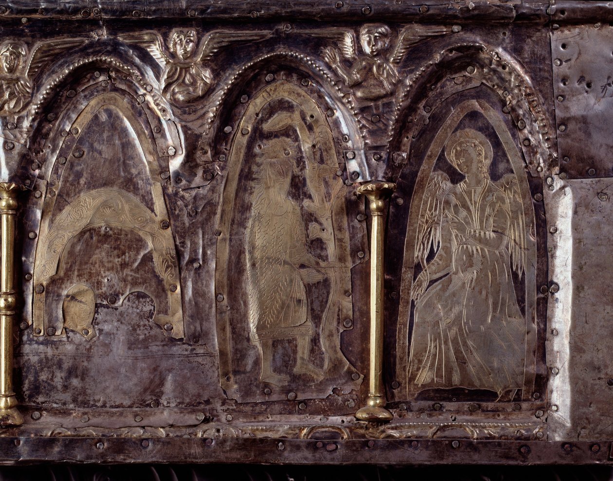 Ark of Barbarossa, med scener från Johannes Döparens liv (trä, bladsilver och stenar av Italian School