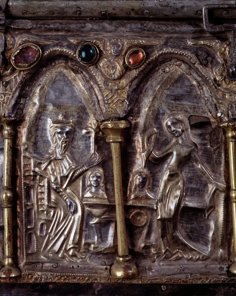 Ark of Barbarossa, med scener från Johannes Döparens liv (trä, bladsilver och stenar av Italian School