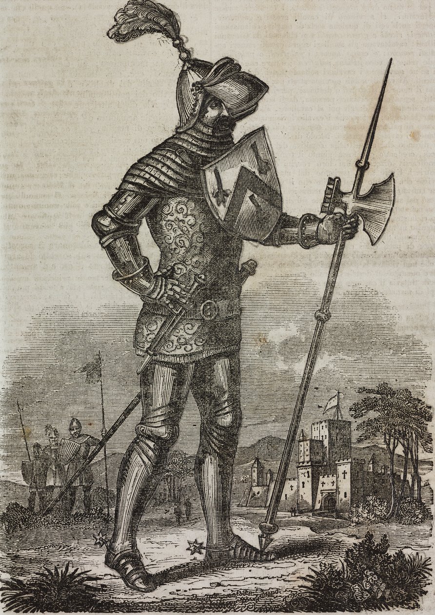 Rustning från eran av kung Henry V av England, illustration från "Teatro Universale..." av Italian School