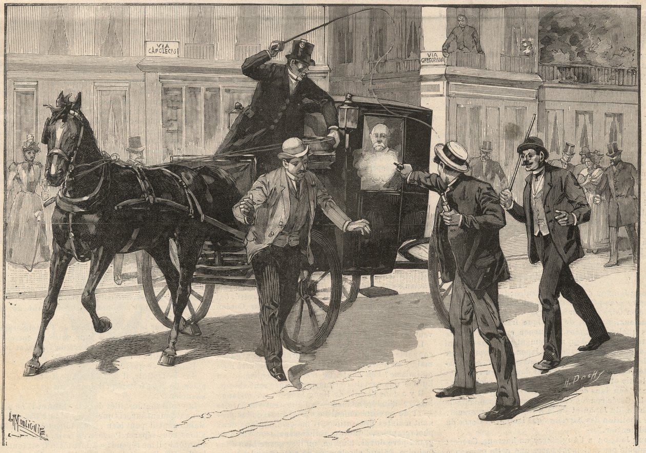 Mordförsök på Francesco Crispi av anarkisten Lega, 1894. av Italian School