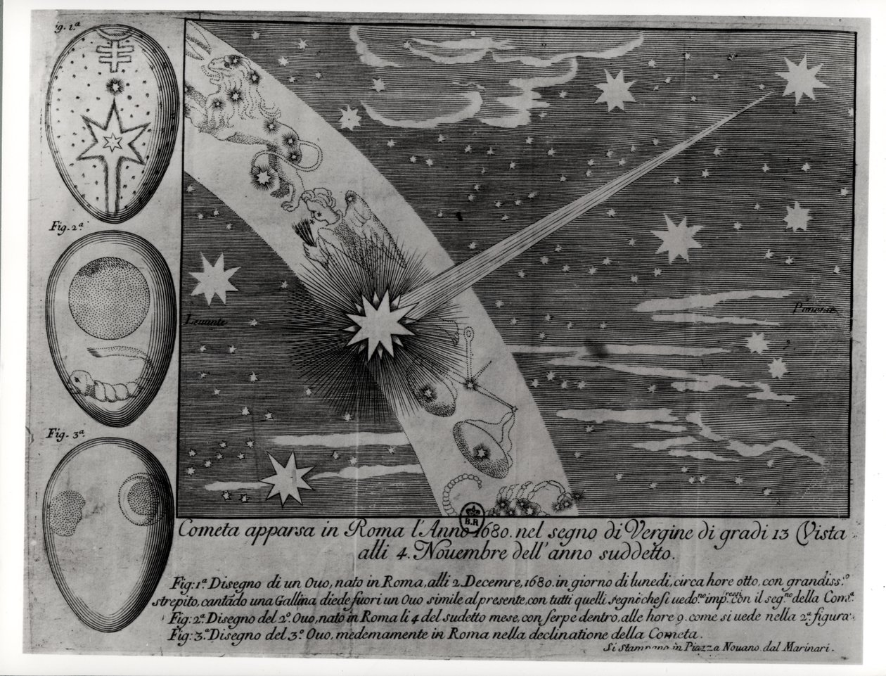Astrologiskt diagram över kometen som dök upp i Rom under Jungfrun och förblev synlig till november 1680 av Italian School