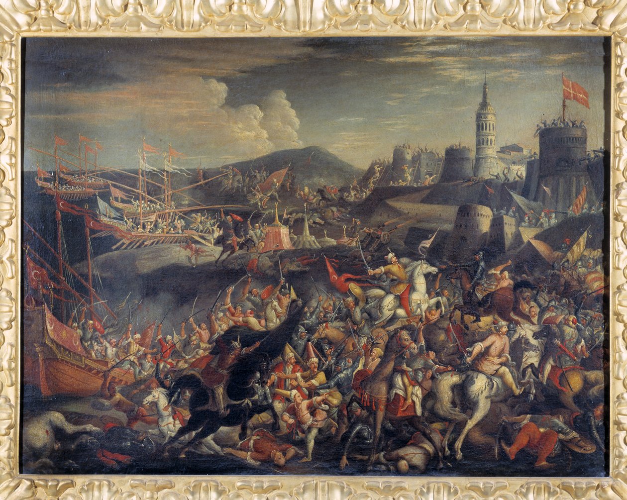 Attack av saracenerna på ön Malta, försvarad av riddarnas sjukhuslärare 1565 av Italian School
