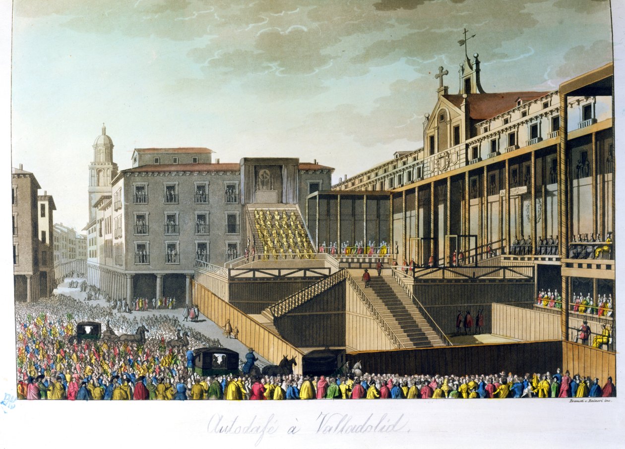 Auto da Fe i Valladolid, från Le Costume Ancien et Moderne av Jules Ferrario, graverad av Bramati och Raineri, publicerad i Milano, ca 1820 av Italian School