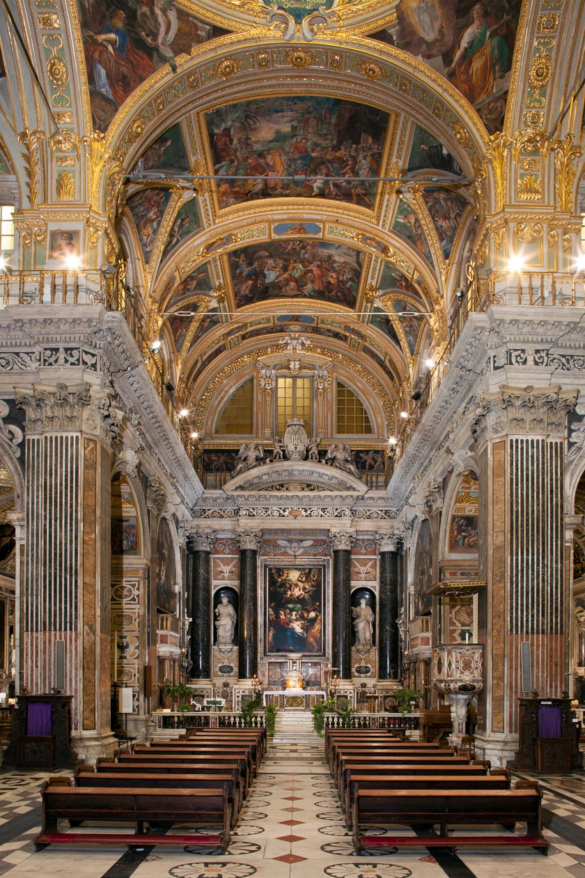 Barockkonst: Interiörvy av Jesuitkyrkan av det heliga namnet Jesus (chiesa del Gesu) i Rom av Italian School