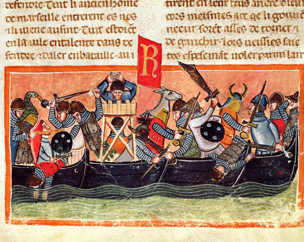 Strid mellan romare och galler, från Le Vite di Dodici Cesari av Gaius Suetonius Tranquillus (c.75-150) av Italian School