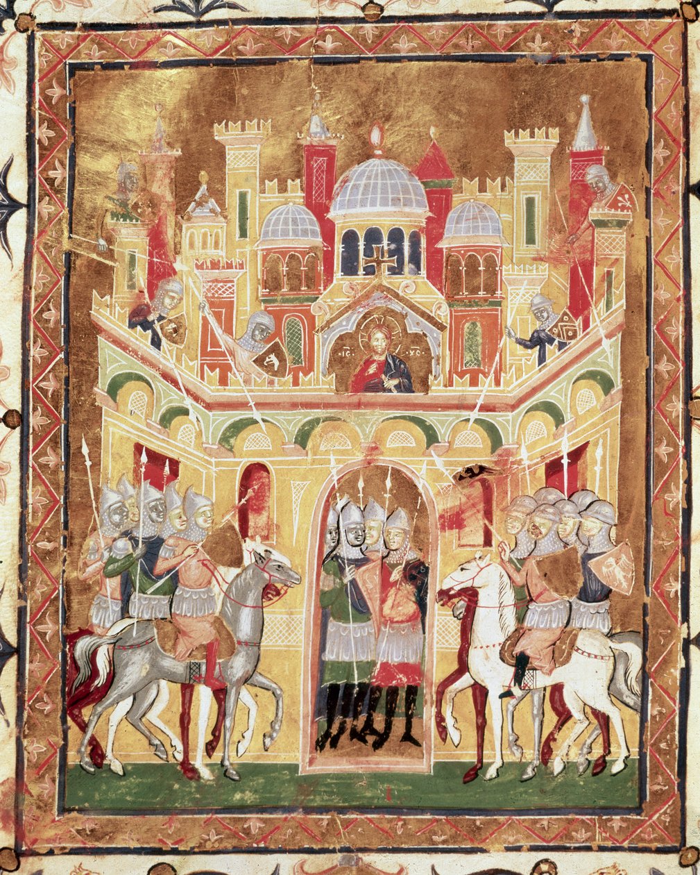 Stridsscen vid Jerusalems murar, från Descriptio Terrae Sanctae av Burcardus Theutonicus eller Burchard of Mount Sion av Italian School