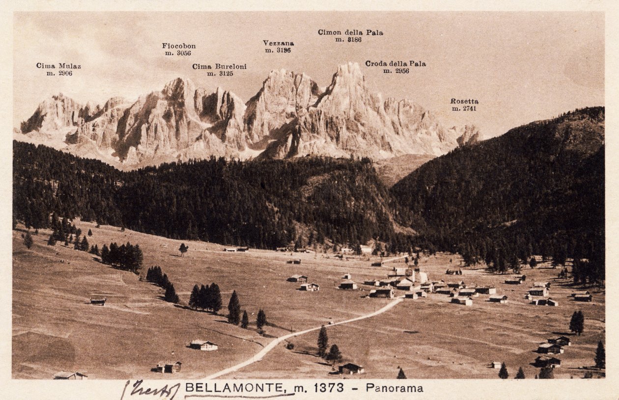 Bellamonte, byn Predazzo, vykort, Trentino-Alto Adige, Italien, 1900-talet av Italian School