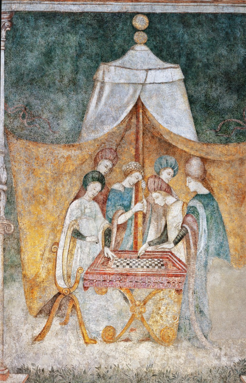 Bicocca degli Arcimboldi: fresk från 1400-talet, detalj av damspelet (fresk) av Italian School