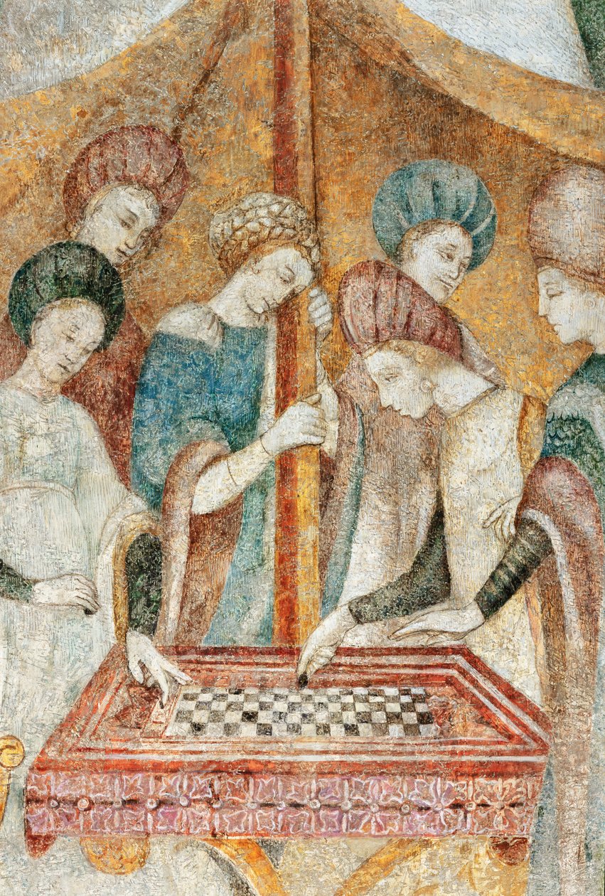 Bicocca degli Arcimboldi: fresk från 1400-talet, detalj av damspelet (fresk) av Italian School