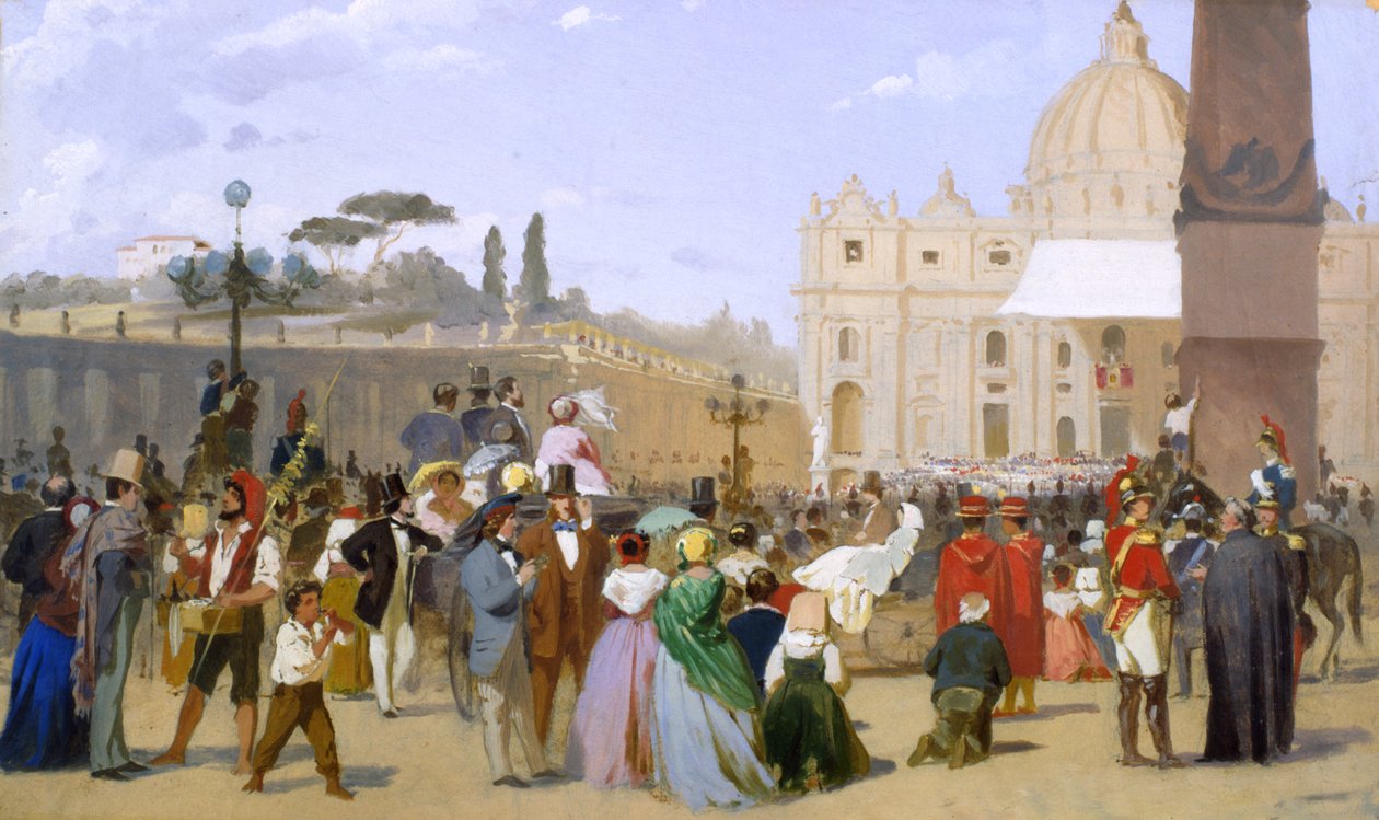 Välsignelse av Pius IX från balkongen i St. Peters, c.1846-78 av Italian School