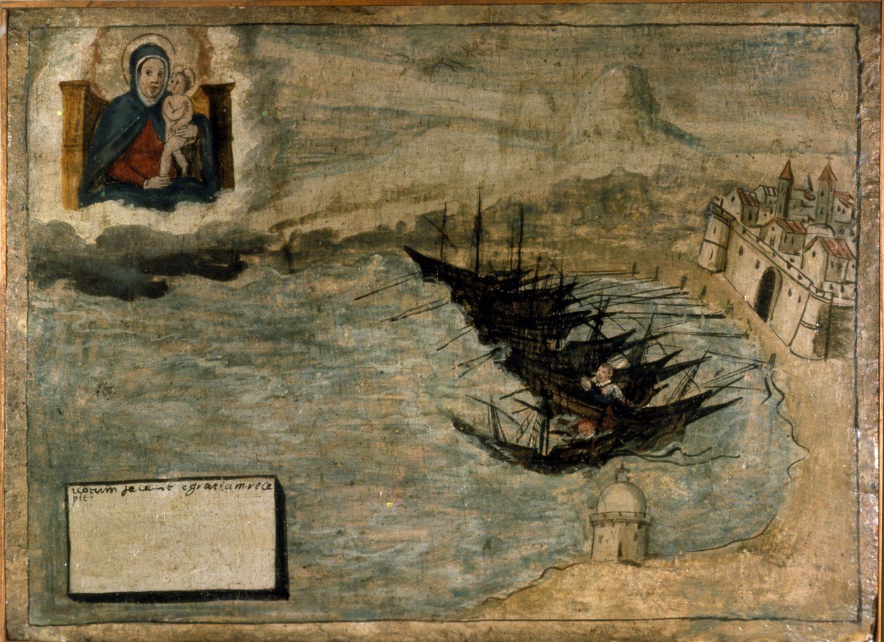 Båtar kunde misslyckas på stranden. Ex voto från 1600-talet av kyrkan Madonna dell