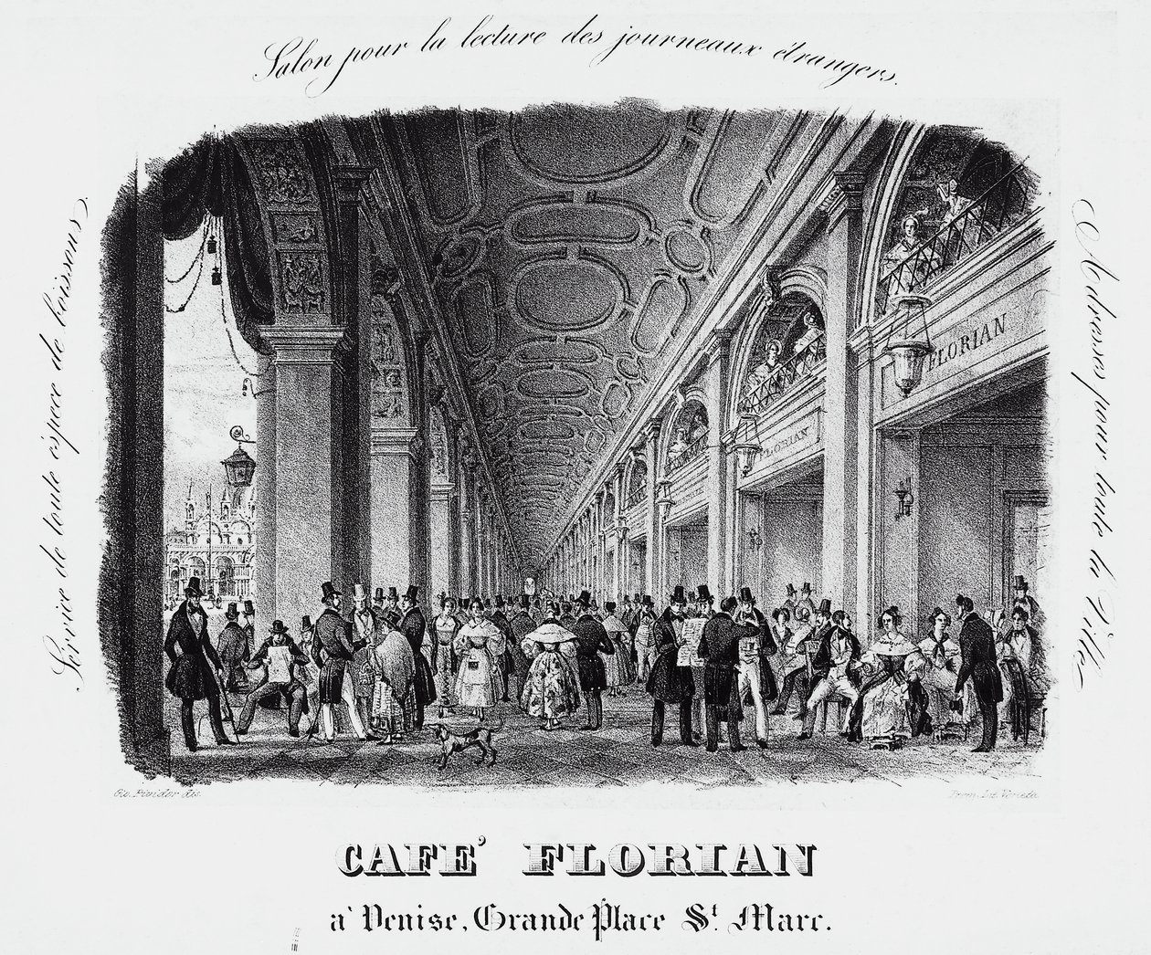 Caffe Florian på Piazza San Marco i Venedig, gravyr, Italien av Italian School