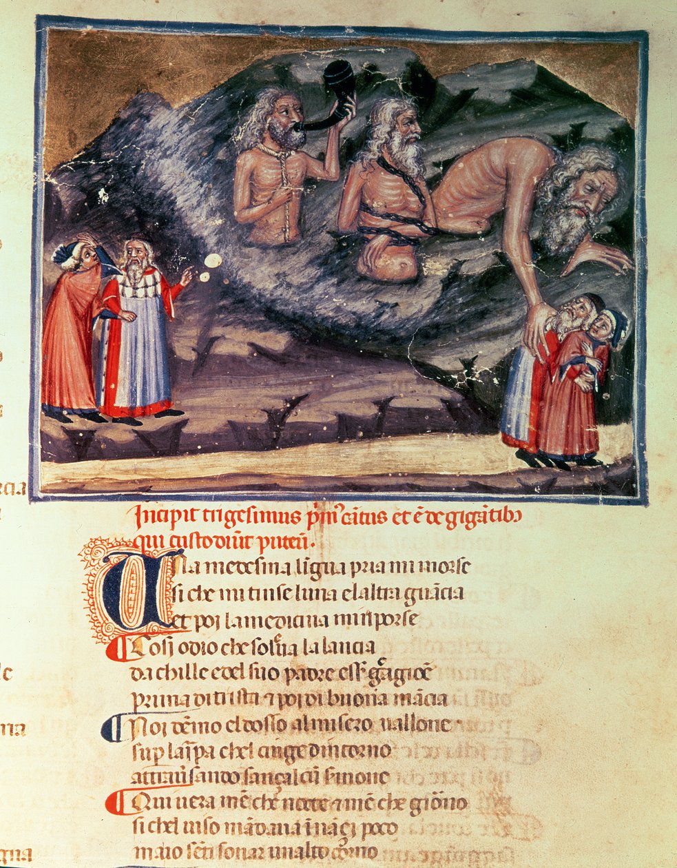 Canto XXXI Dante och Vergilius och de tre jättarna i den förlorade cirkeln, från den gudomliga komedin (inferno), c.1313 av Italian School