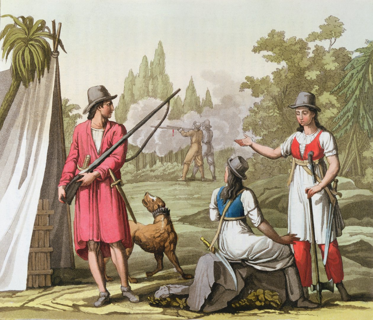 Kapten John Rackham (d.1720) Anne Bonney (d.1720) och Mary Read (d.1720) på Antillerna, ca 1820 av Italian School