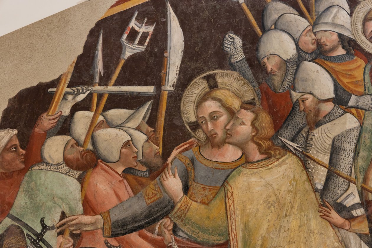 Capture of Christ, av mästare över den högra absiden av St Francis i Montefalco, fristående fresk, slutet av XIV-talet av Italian School