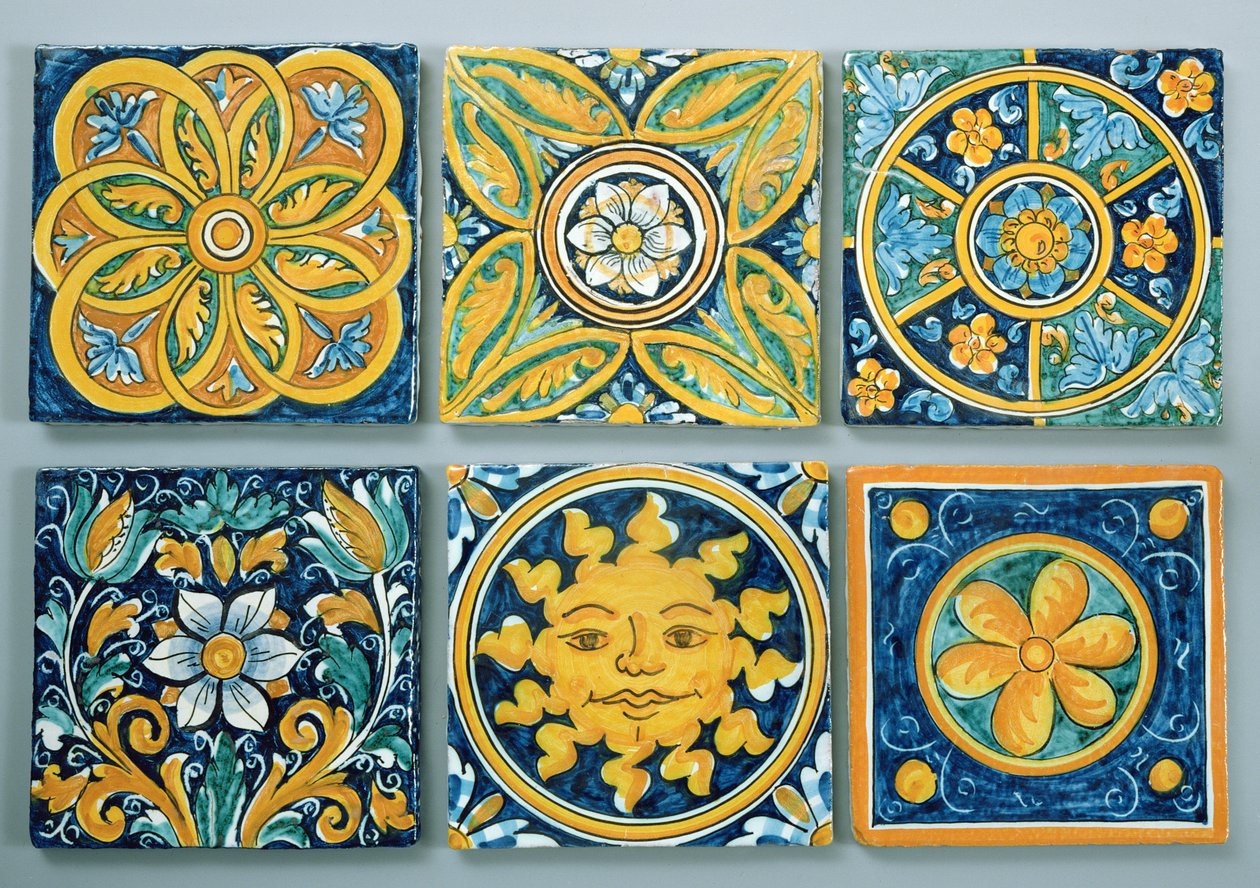 Keramiska plattor i typisk Caltagirone-stil (keramik) av Italian School