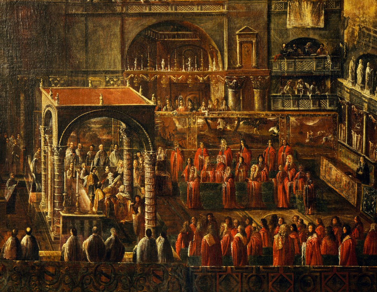 Ceremoni i Sankt Markuskyrkan i Venedig, målning av anonym konstnär, Italien av Italian School