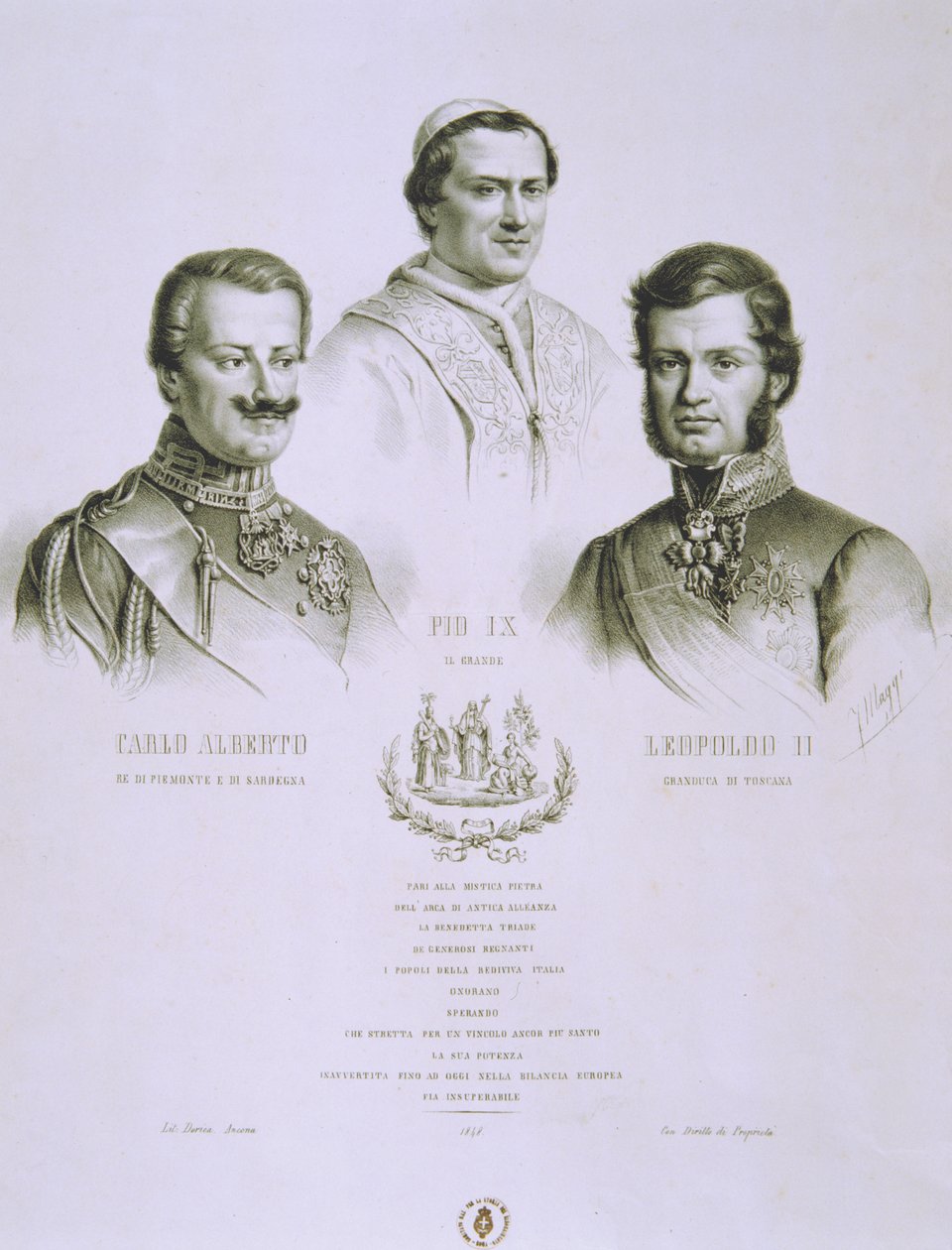 Charles Albert, Pius IX och Leopold II, 1848 av Italian School