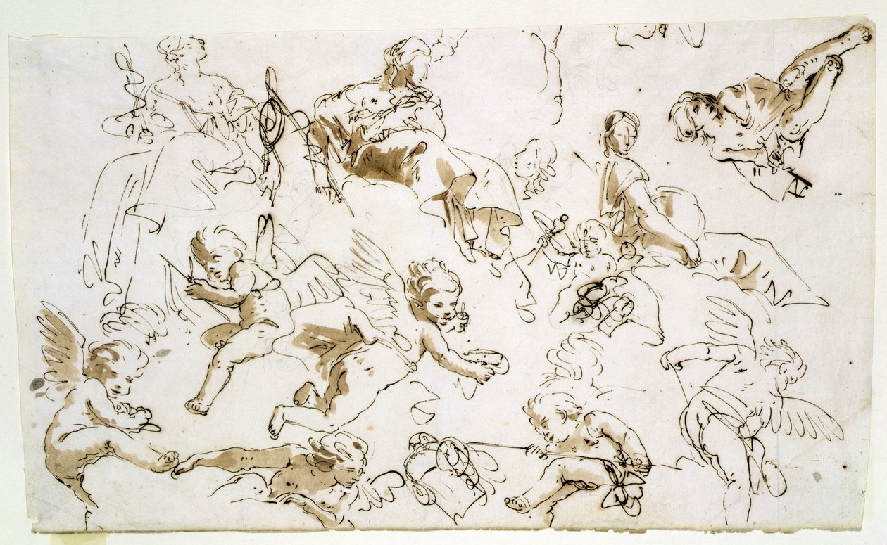 Keruber, tidigt 1700-tal (penna och bläck och tvätt på papper) av Italian School