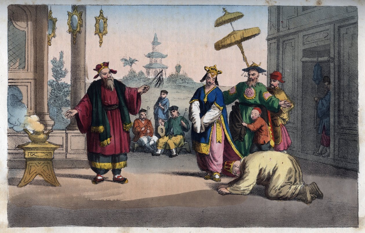 Kina - En teaterföreställning i det fria - gravyr från "" Seder och traditioner för alla folk i universum. Det vill säga historien om regeringen, om lagarna, om milisen, om religionen för alla nationer från de mest avlägsna tiderna till våra dagar "185 av Italian School