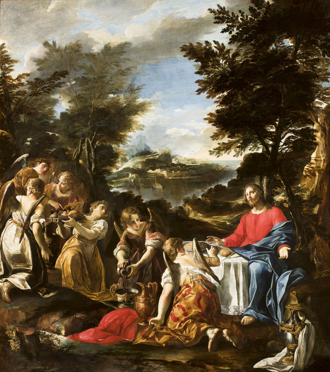 Kristus betjänad av änglar, ca 1650-1700 av Italian School