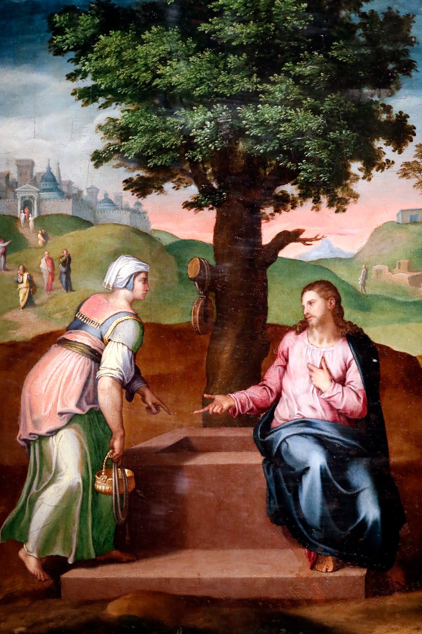 Kristus och den samaritanska kvinnan vid brunnen. Andra hälften av 1500-talet. Anonym. Genua. Italien. av Italian School