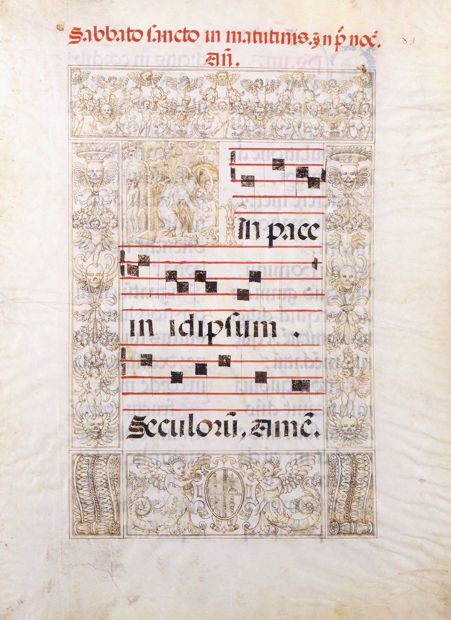 Kristus vid helvetets portar bär uppståndelsens fana och sträcker sig in för att rädda själar, Adam och Eva bakom, ca 1550 av Italian School