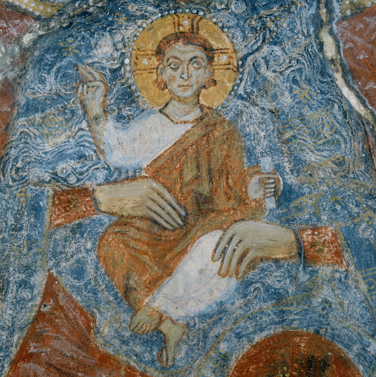 Kristus, detalj av fresken av Madonnan och barnet med änglarna Raffael och Gabriel av Italian School