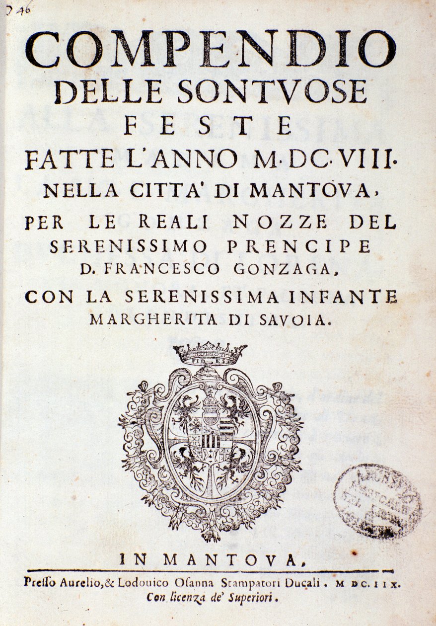 Krönikor som beskriver firandet som anordnades i Mantua av prins av Gonzaga (1608) av Italian School