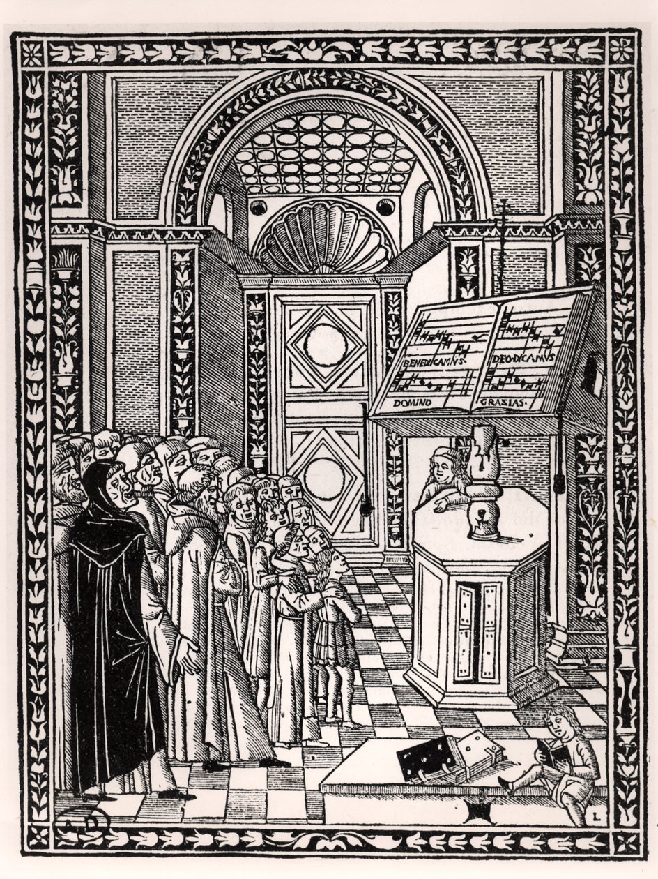 Kyrkkör, illustration från Practica Musicae av Franchino Gaffurio (1451-1522), publicerad i Venedig 1512 av Italian School