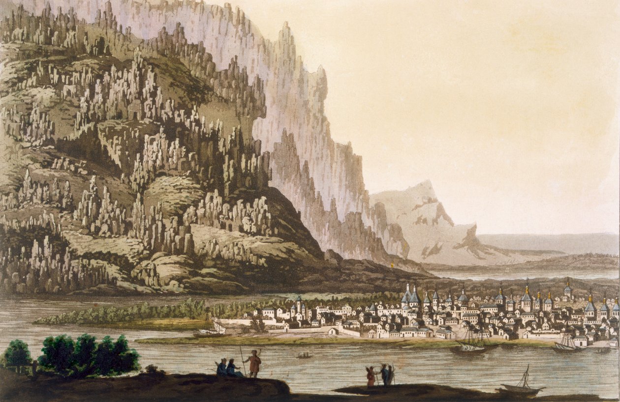 Staden Yakutsk vid floden Lena, östra Sibirien, ca 1820-30-talet av Italian School