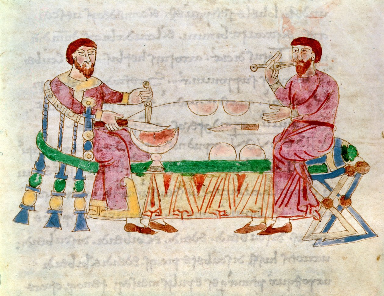 Codex 132 Livre 22 Kap.1 Måltiden, från De Universo av Rabanus Maurus (c.780-856) 1023 av Italian School
