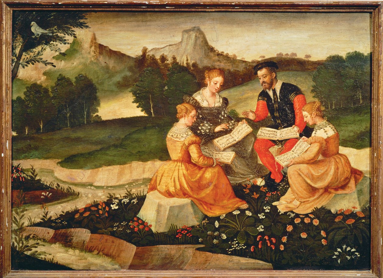 Konsert i landet: Sången ... (målning på duk) av Italian School