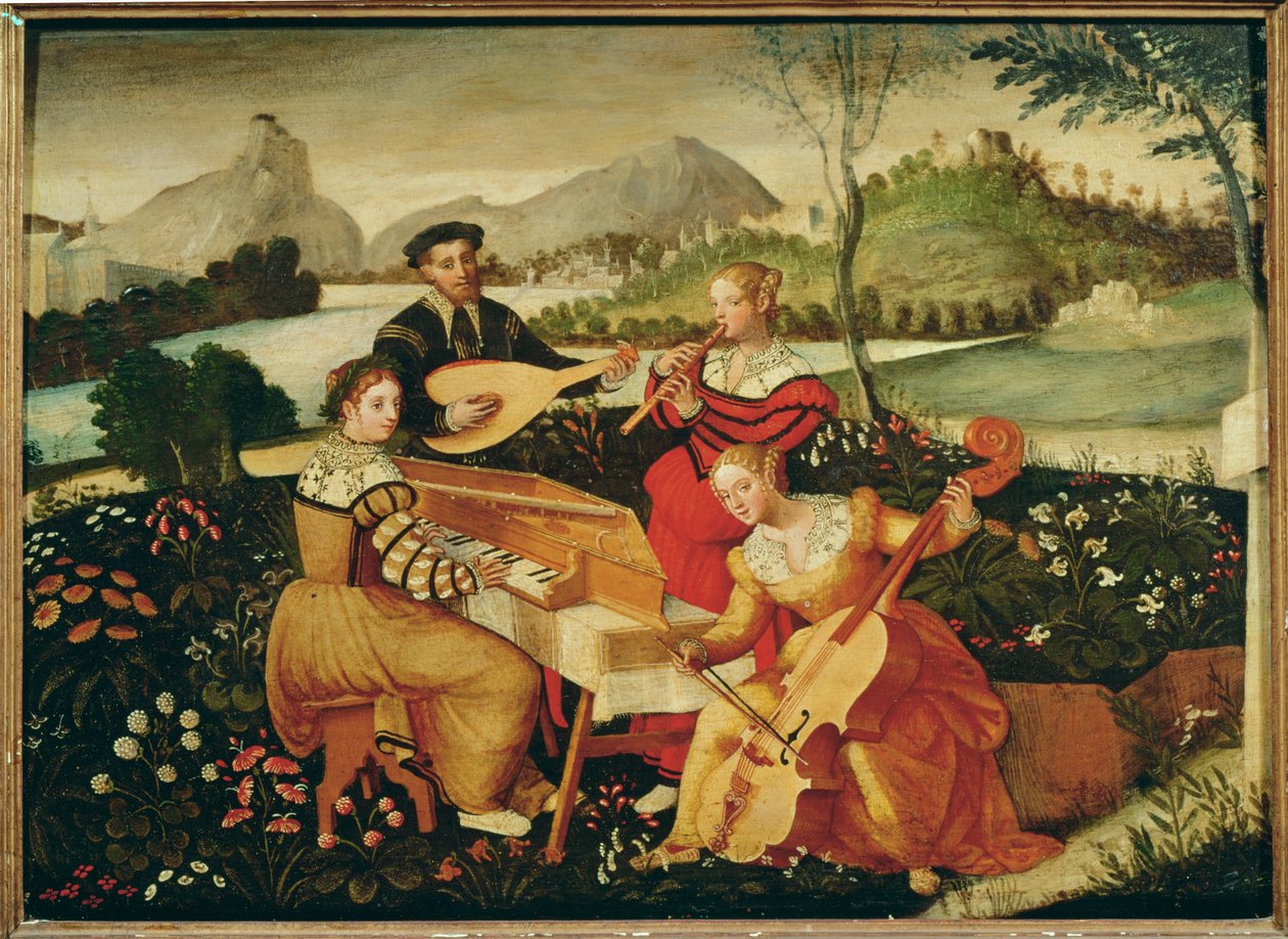 Konsert på landet: instrumentalmusik ... (målning på duk) av Italian School