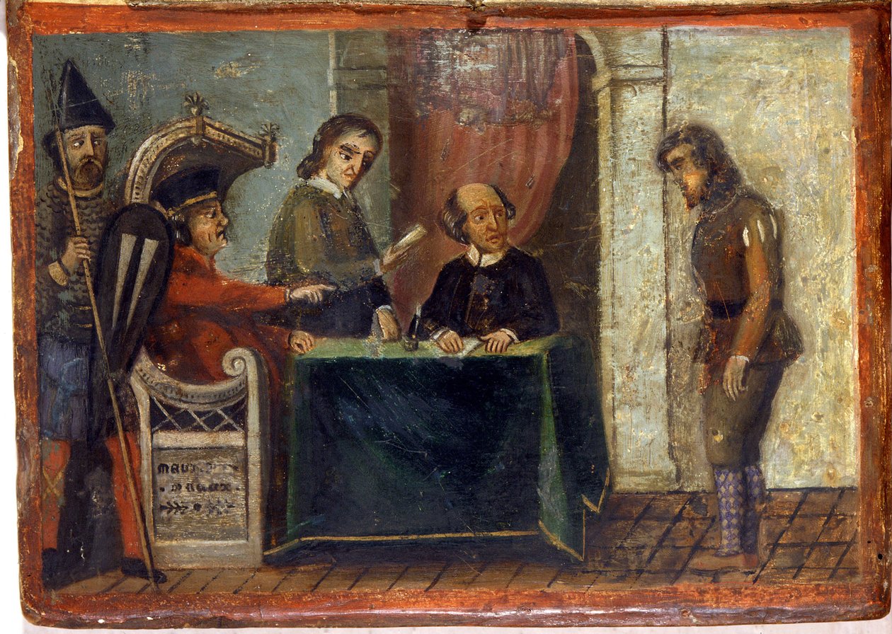 Dömning av en medborgare i närvaro av domaren och stadens representanter 1273. Riksarkivet, Siena. av Italian School